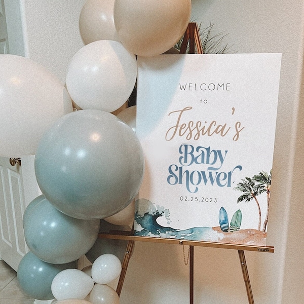 Baby on Board Welcome Sign, Surf Beach Baby Shower Welcome Sign Template, Summer Baby Shower Editable Sign, Printable Sign Beach Party BD160