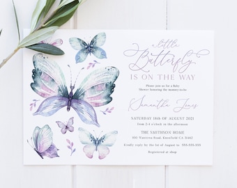 Butterfly Baby Shower Invitation Template, Editable Invitation, Butterfly Kisses, Instant Download, Printable, Butterfly Invite, #2, BD120