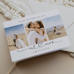 Minimalistische Hochzeit Dankeskarte mit Foto, Printable Dankeskarte, Modernes Hochzeit Dankeschön, Sofort Download, Gefaltet & Flach, V13