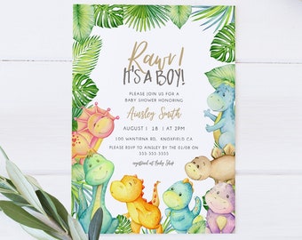 It's a Boy Dinosaur Baby Shower Invitation Editable Template, Dino Baby Shower, Instant Download, Boy Baby Shower, Printable Invite - BD101