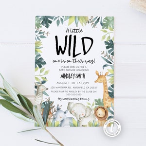 Safari Baby Shower Editable Invitation template, A little wild one is on the way, Safari jungle animals gender neutral instant download BD47