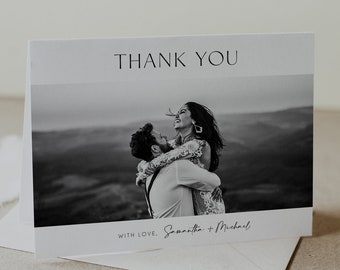 Minimalist Wedding Thank You Card with Photo, Printable Thank You Card, Modern Wedding Thank You, Instant Download, Folded & Flat Lay, V4