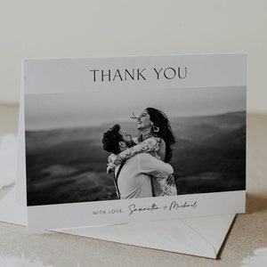 Minimalistische Hochzeit Dankeskarte mit Foto, Printable Dankeskarte, Moderne Hochzeit Dankeskarte, Sofort Download, gefaltet & flach gelegt, V4