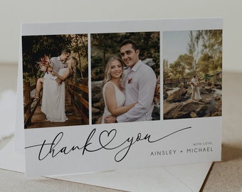 Minimalist Wedding Thank You Card, Multiple Photos, Instant Download, Printable Thank You Card, Modern Wedding Thank You Folded, Flat Lay V2