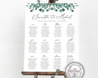 Editable Greenery Wedding Seating Chart Template, Eucalyptus, Rustic Table Plan, Wedding Seats Plan, DIY Table Plan Seating Chart Board BD65