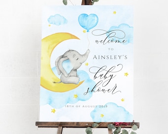 Editable Baby Shower Welcome Sign, Poster, Baby Elephant, Baby Boy, Instant Download, Editable Sign, Printable Sign, Baby Animal, BD42