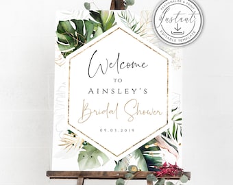 Sjabloon tropisch welkomstbord, groen bord vrijgezellenfeest, bord babyshower, bord bruiloft, instant download, afdrukbaar bord, poster, BD59