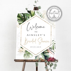 Tropical Welcome Sign Template, Greenery Bridal Shower Sign, Baby Shower Sign, Wedding Sign, Instant Download, Printable Sign, Poster, BD59