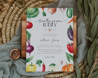 Locally Grown Baby Shower Editable Invitation Template, Farmers Market Baby Shower Invite, Instant Download, Printable Invite, Picnic, BD131