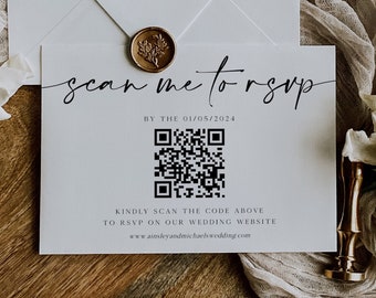 Wedding RSVP QR Code Card, Online Reply Card Template, Modern Minimalist Reply Card, Website Link QR Card, Printable Reply Card, Digital, #8