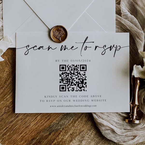 Wedding RSVP QR Code Card, Online Reply Card Template, Modern Minimalist Reply Card, Website Link QR Card, Printable Reply Card, Digital, #8