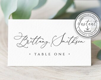 Editable Wedding Place Cards Template, Wedding Name Cards, Modern Rustic, Instant Download, Printable Place Cards, Wedding Table Decor, BD50