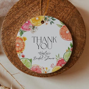 Citrus Floral Circle Thank You Gift Tag, Citrus Bridal Shower Printable Favors, Lemon & Orange Bridal Shower Thank You Favors, Floral, BD204