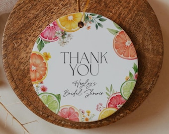 Citrus Floral Circle Thank You Gift Tag, Citrus Bridal Shower Printable Favors, Lemon & Orange Bridal Shower Thank You Favors, Floral, BD204