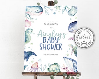 Personalized Welcome Sign Baby Shower Table Sign Sea Starfish Ocean Animals Beach Shower MER1 Mermaid 8x10 Printable Shower Decor