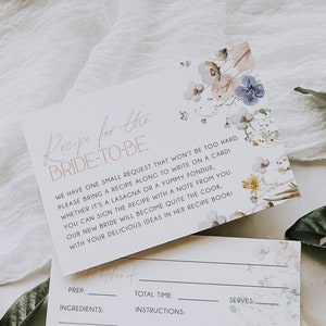 Receta de flores silvestres para la novia y tarjeta de relleno, tarjetas de recetas bohemias para despedidas de soltera, flores de primavera, flores de jardín, imprimible, BD151