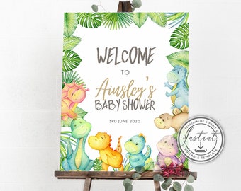 Dinosaur Welcome Sign Editable Template, Dinosaur Baby Shower Signage, Printable Sign, Instant Download, Dinosaur Sign, Baby Boy - BD101