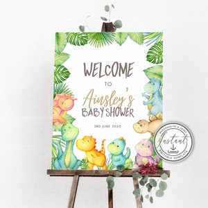 Dinosaur Welcome Sign Editable Template, Dinosaur Baby Shower Signage, Printable Sign, Instant Download, Dinosaur Sign, Baby Boy - BD101