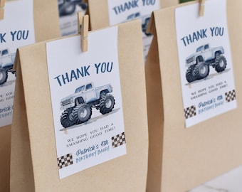 Monster Truck Editable Favors, Blue Monster Truck Birthday Party Gift Tag, Printable Monster Truck Favors, Monster Truck Party, BD199