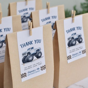 Monster Truck Editable Favors, Blue Monster Truck Birthday Party Gift Tag, Printable Monster Truck Favors, Monster Truck Party, BD199