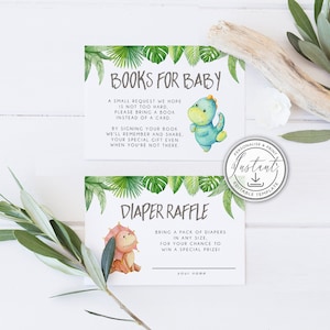 Dinosaurier Bücher für Baby & Windel Raffle Karte Einsätze bearbeitbare Vorlage, Dinosaurier-Babyparty, Baby Boy, sofortiger Download, druckbare - BD101