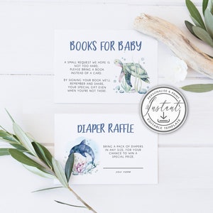 Ocean and Sea Books for Baby & Diaper Raffle Card Inserts Editable Template, Ocean Baby Shower, Instant Download, Printable Card BD105