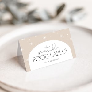 Modelo editável de rótulo de alimento para abelhas, cartões editáveis de alimentos para chá de bebê com tema de abelha, cartões com nomes para chá de bebê, decoração de chá de bebê com tema de abelha, BD178
