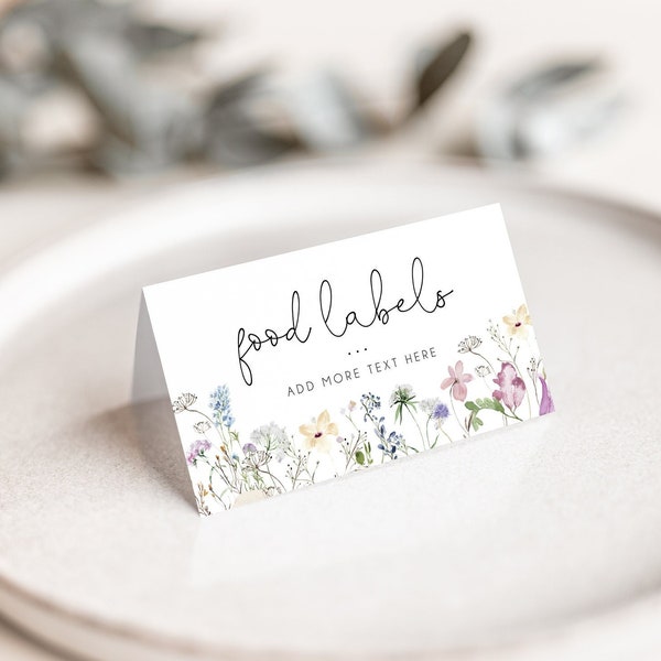 Wildflower Food Label Template, WIldflower First Birthday Editable Food Cards, Floral Birthday Name Cards, Girls 1st Birthday Decor, BD172