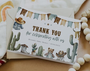 Cowboy Thank You Printable Card, Western Themed Birthday & Baby Shower Thank You Card, Rodeo Thank You Card, Editable Card, Boy, BD185