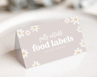 Daisy Food Labels & Name Cards Template, Bohemian Daisy Flowers Editable Food Cards, Daisy Birthday Party Decor, Daisy Shower, BD173