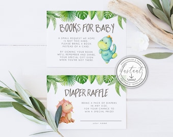 Dinosaur Books for Baby & Diaper Raffle Card Inserts Editable Template, Dinosaur Baby Shower, Baby Boy, Instant Download, Printable - BD101