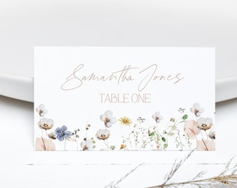 Wildflower Wedding Name Cards, Editable Name Cards, Bohemian Wedding Place Cards, Spring Flowers, Garden Flowers, Printable Cards, BD151