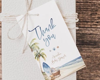 Ocean & Surf Thank You Gift Tag Template, Beach Baby Shower Favors, Printable Favors, Surf Themed Baby Shower Gift Tag, Beach Party, BD215