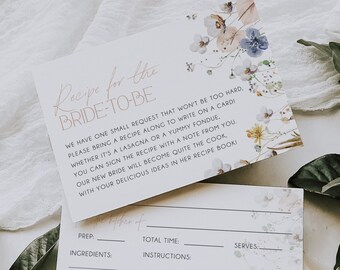 Wildflower Recipe for the Bride-to-Be & Fill-in Card, Bohemian Bridal Shower Recipe Cards, Spring Flowers, Garden Flowers, Printable, BD151