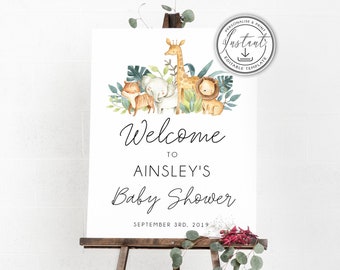 Safari Baby Shower Welcome sign editable template, Instant Download, Safari baby Shower, baby animals, jungle animals, Printable, BD47