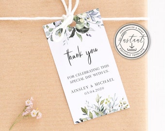 Watercolor Greenery Wedding Thank You Tag Template, Rustic Wedding Favor Tags, Printable Thank You Tags, Editable Favor Tags, Boho Tag- BD90