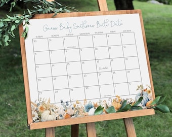 Blue Pumpkin Guess Baby's Due Date Calendar Game Sign, Blue Fall Editable Template, Guess Babys Birthday, Fall Baby Shower Due Date, BD191