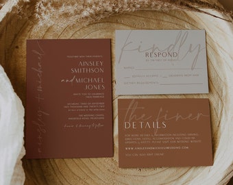 Terracotta Wedding Invitation Suite, Burnt Orange Wedding Editable Invitation Template, Instant Download, Bohemian, Desert Wedding, BD129