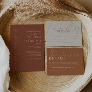 Terracotta bruiloft uitnodigingssuite, verbrand oranje bruiloft bewerkbare uitnodigingssjabloon, Instant Download, Boho, Desert Wedding, BD129