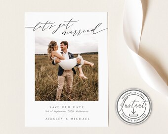 Modern Minimal Photo Save the Date Editable Template, Printable Save The Date, Let's Get Married Save Our Date, DIY Date Announcement