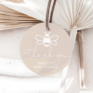 Bee Round Thank You Gift Tag Template, Circle Thank You Favors, Honey Bee Baby Shower Favors, Printable Circle Thank You Favors, BD178