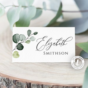 Bearbeitbare Hochzeit Tischkarten Vorlage, Hochzeit Namenskarten, Grün, Sofort Download, Eukalyptus, druckbare Tischkarten, Rustikal, Boho, BD44