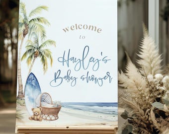 Baby on Board Welcome Sign, Summer Baby Shower Welcome Sign, Beach Baby Shower Sign, Surf Printable Welcome Sign, Surf Baby Shower, BD215