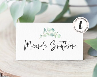 Rustic Editable Wedding Place Cards, Name Tags, Instant Digital Download, Table Numbers, Rustic, Boho, Eucalyptus, Greenery, Printable BD-27