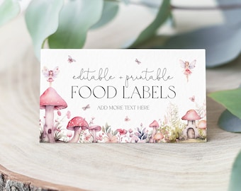 Editable Fairy Birthday Food Cards Templates, Fairy Party Name Cards Template, Printable Fairy Food Cards, Enchanted Fairy Birthday, BD189