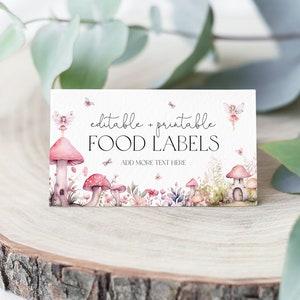 Modelos editáveis de cartões de comida para aniversário de fadas, modelos de cartões com nomes para festa de fadas, cartões de comida para impressão de fadas, aniversário de fadas encantadas, BD189