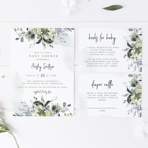Watercolor Greenery Baby Shower Editable Invitation Template, Instant Download, Gender Neutral, Baby Shower Suite, Eucalyptus Baby - BD90