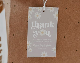 Sjabloon bedankkaartje Daisy, Boho Daisy Favors Tag, Daisy thema verjaardagstag, Daisy Florwer Shower, afdrukbare cadeaukaartje, BD173