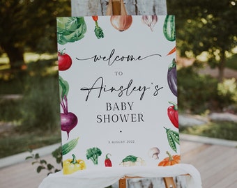 Locally Grown Baby Shower Welcome Sign, Editable Welcome Sign, Farmers Market Baby Shower Signage, Instant Download, Picnic Baby, BD131