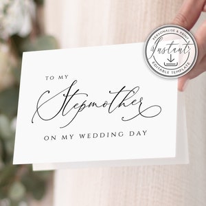 Modello per biglietto di nozze "Alla mia matrigna", download immediato, biglietti di nozze stampabili, matrimonio moderno, biglietti di nozze, "Alla mia matrigna BD61"